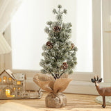 Decoratiune Craciun pentru Masa, Flippy, Ornament de Decor Model Brad de Craciun de Dimensiuni Mici cu Fulgi Albi, pentru Birou si Interior, din Plastic Calitativ 27 cm, Verde Alb - vivimall.ro