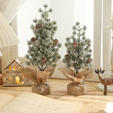 Decoratiune Craciun pentru Masa, Flippy, Ornament de Decor Model Brad de Craciun de Dimensiuni Mici cu Fulgi Albi, pentru Birou si Interior, din Plastic Calitativ 27 cm, Verde Alb - vivimall.ro