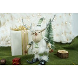 Ornament de Craciun ren pe schiuri, Flippy, alb/verde, textil, 33 cm - vivimall.ro