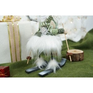 Ornament de Craciun ren pe schiuri model 2, Flippy, alb/verde, textil, 33 cm - vivimall.ro