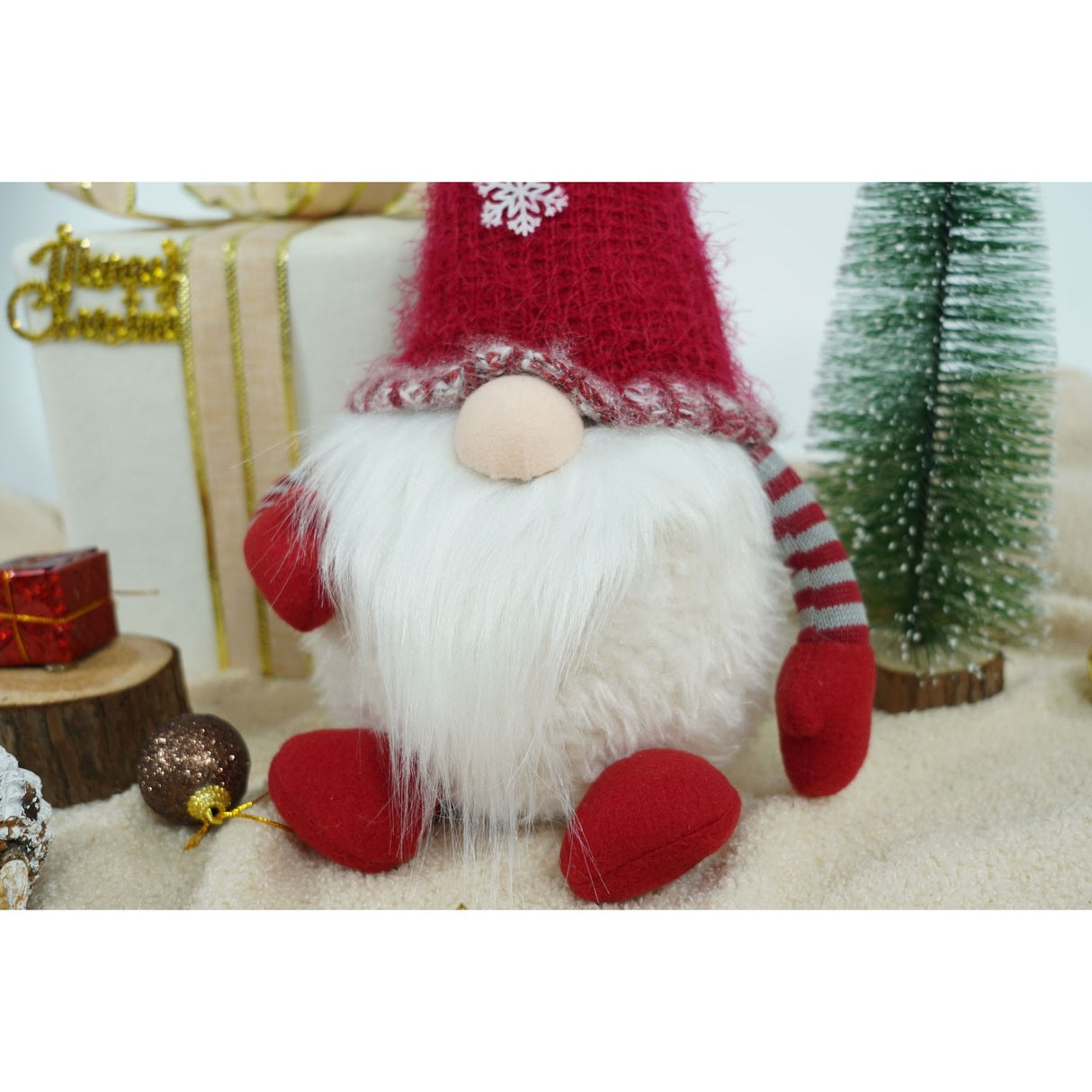 Ornament de Craciun spiridus, Vivimall, gri/alb, textil, 58 cm - vivimall.ro