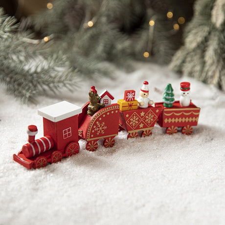 Ornament Decoratiune de Craciun Tren Pictat, Flippy, Tip Ornament Jucarie de Decor pentru Craciun, din Lemn 20 cm, Tren Figurina de Craciun, Rosu - vivimall.ro