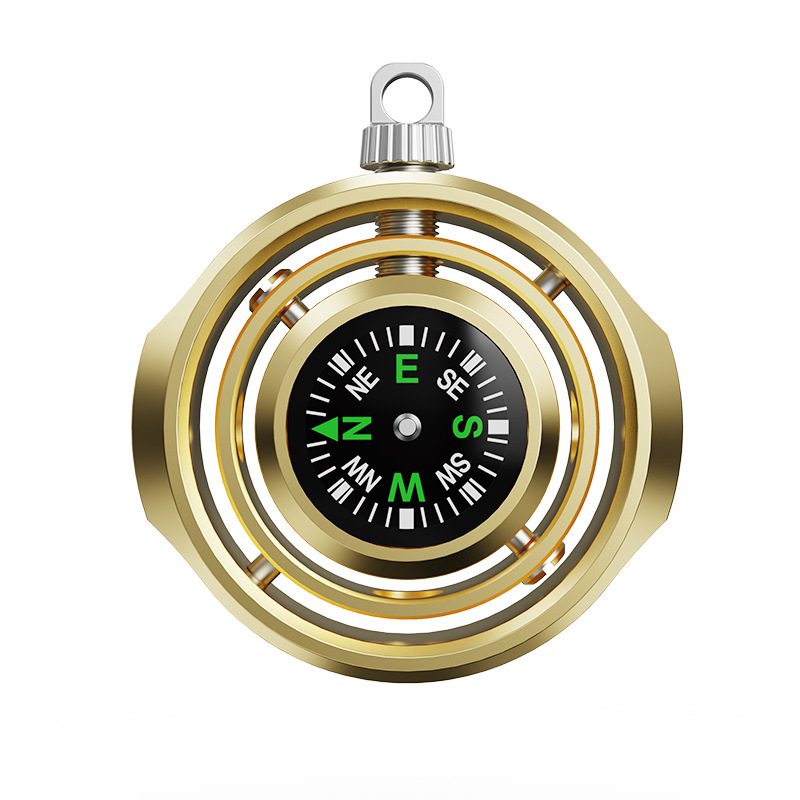 Fidget spinner busolă Flippy auriu din aliaj zinc, vedere frontală, dimensiuni 48x42x12 mm