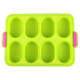 Forme de Silicon pentru Copt, Vivimall, 8 Forme Ovale, pentru Paine si Prajituri, 34.5 x 23.8 x 2.5 cm, Verde/Roz - vivimall.ro