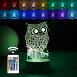 Lampa Led Decorativa, 3D, Bufnita, Cu Usb Si Baterii, 20 Cm Inaltime, Din Material Acril, Lumina A Si Telecomanda Inclusa, Alb - vivimall.ro
