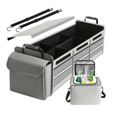 Organizator Auto pentru Portbagaj, Flippy, Model Pliabil, din Panza, cu Geanta Termoizolanta Detasabila, 3 Compartimente, Curele Ajustabile, 90 x 35 x 30 cm, Gri - vivimall.ro