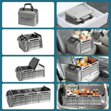 Organizator Auto pentru Portbagaj, Flippy, Model Pliabil, din Panza, cu Geanta Termoizolanta Detasabila, 3 Compartimente, Curele Ajustabile, 90 x 35 x 30 cm, Gri - vivimall.ro