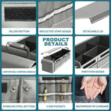 Organizator Auto pentru Portbagaj, Flippy, Model Pliabil, din Panza, cu Geanta Termoizolanta Detasabila, 3 Compartimente, Curele Ajustabile, 90 x 35 x 30 cm, Gri - vivimall.ro