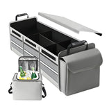 Organizator Auto pentru Portbagaj, Flippy, Model Pliabil, din Panza, cu Geanta Termoizolanta Detasabila, 3 Compartimente, Curele Ajustabile, 90 x 35 x 30 cm, Gri - vivimall.ro