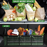 Organizator Auto pentru Portbagaj, Flippy, Model Pliabil, din Panza, cu Geanta Termoizolanta Detasabila, 3 Compartimente, Curele Ajustabile, 90 x 35 x 30 cm, Verde - vivimall.ro