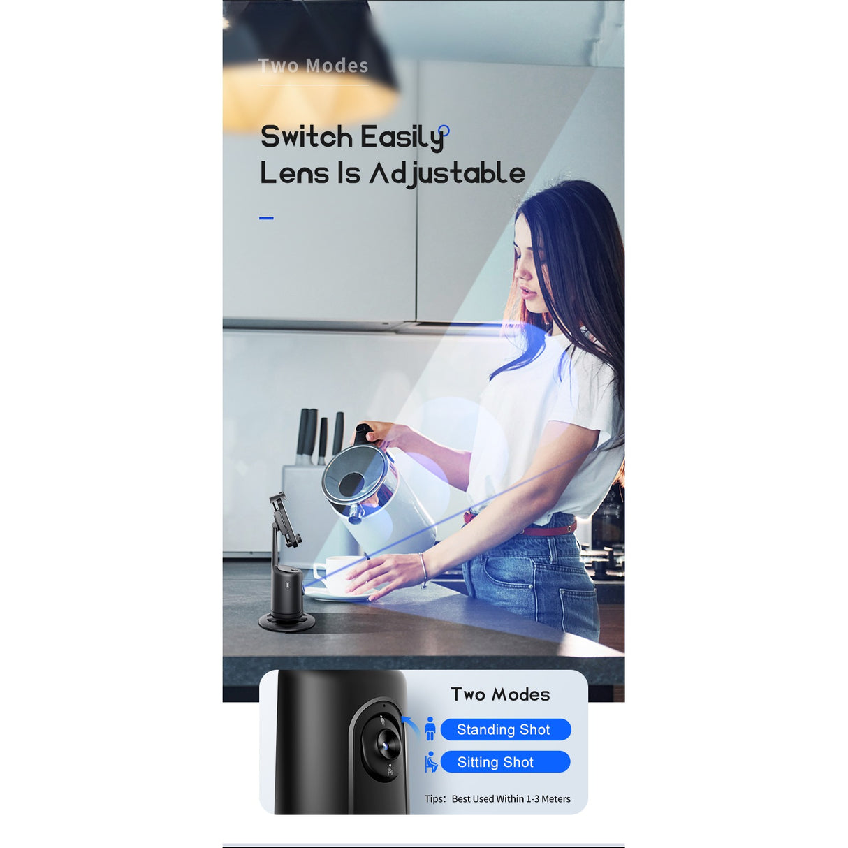 Suport Telefon cu Urmarire Automata, Flippy, AI Face Tracking, Rotire 360 Grade, 17 x 8 cm, Negru - vivimall.ro