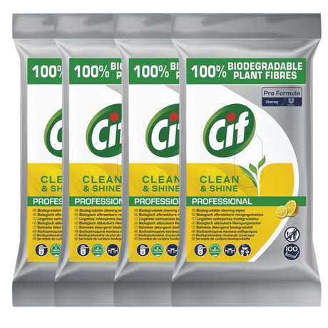 Pachet Cif Pro Formula șervețele umede multifuncționale biodegradabile 4×100 bucăți, vedere frontală
