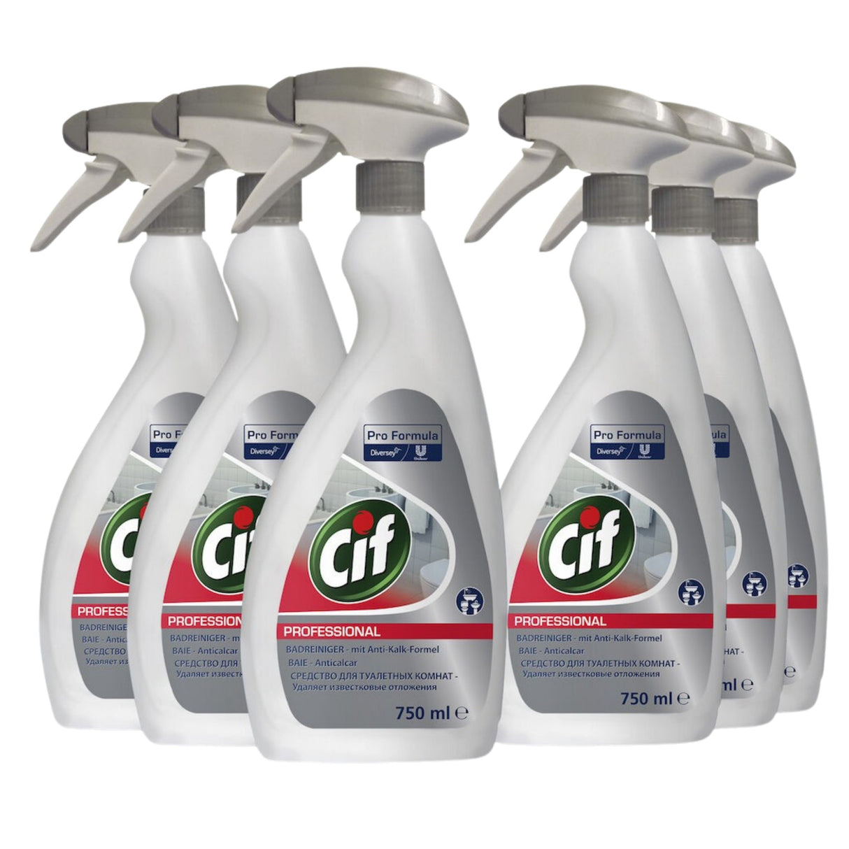 Pachet CIF Professional Washroom – Detergent si Detartrant pentru Suprafetele din Baie, 6×0,75 L - vivimall.ro