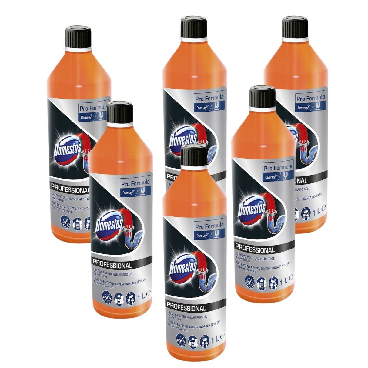 Pachet Domestos Professional Drain Unblocker Gel – Gel pentru Desfundarea Tevilor, 6×1 L - vivimall.ro