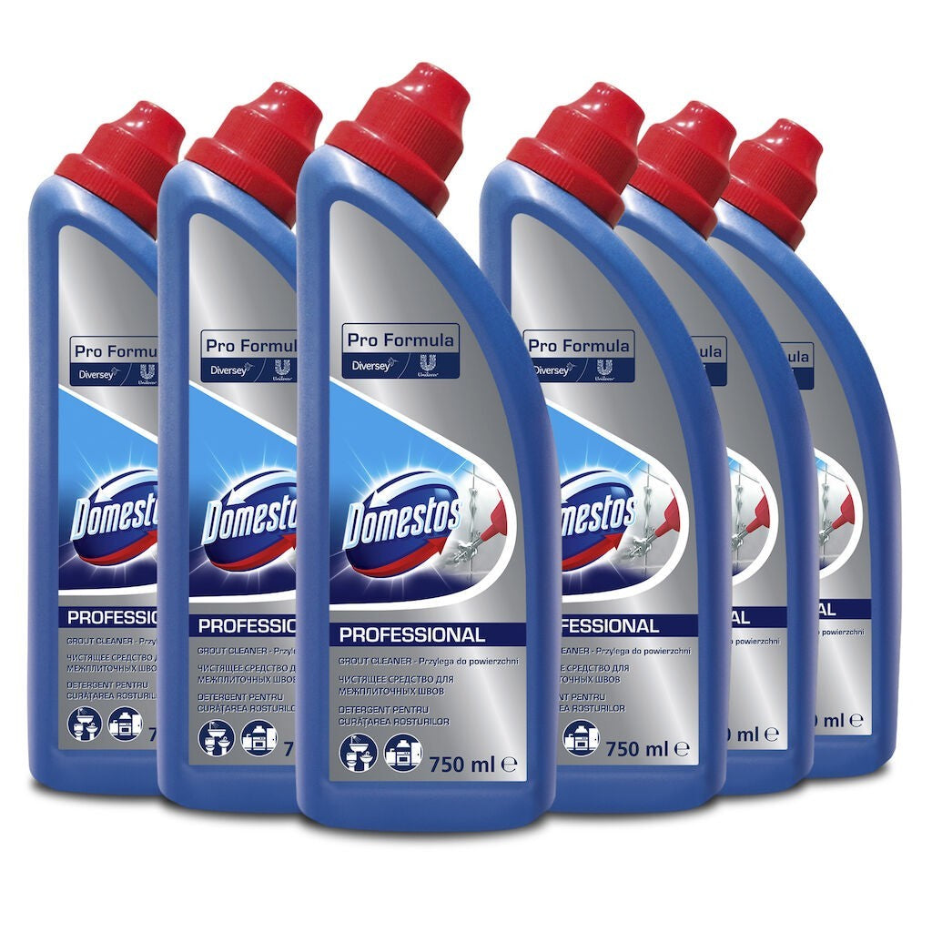 Pachet 6 sticle Domestos Professional Grout Cleaner 0,75 L, curățător rosturi gresie cu formulă densă pe bază de clor