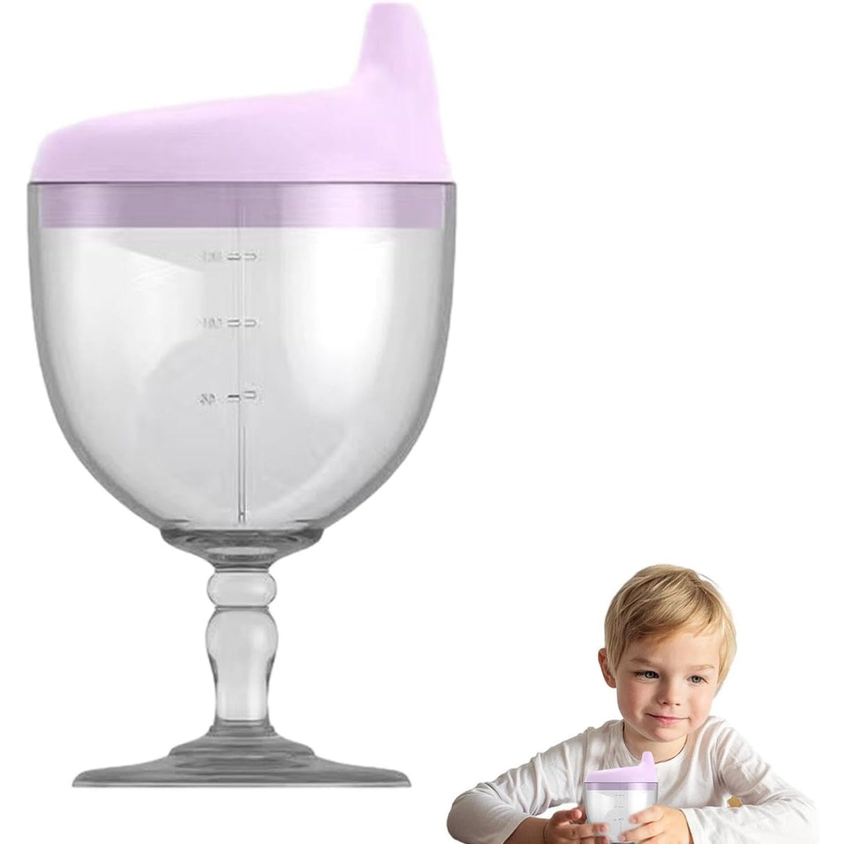 Pahar Din Plastic Transparent Cu Picior, Pentru Copii, 14 X 7.7 Cm, Cu Cioc Antiscurgere, + 3 Ani, Fara Maner, Alb - vivimall.ro