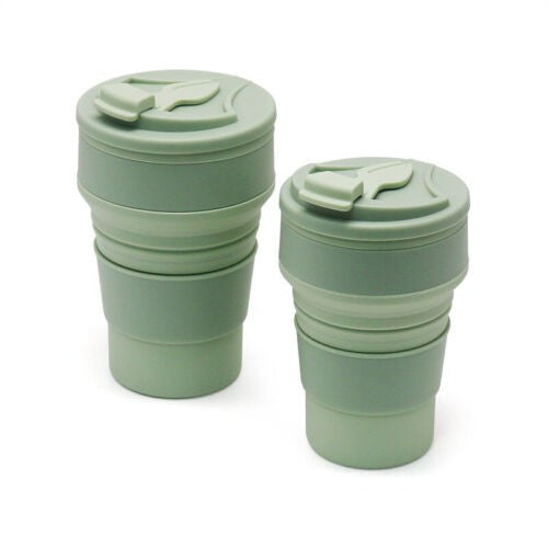 Pahar pliabil din silicon Vivimall, pentru calatorii, camping, 350 ml,  8.2x6.3x9.1 cm, verde - vivimall.ro