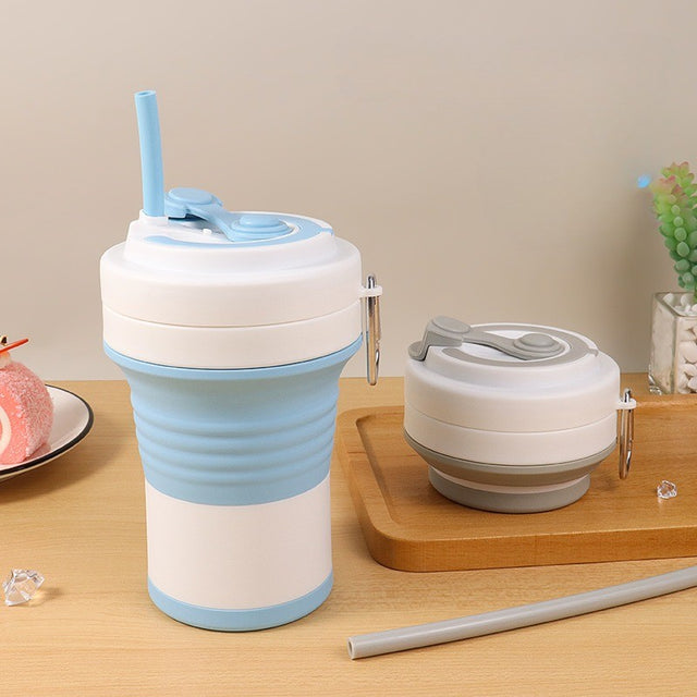 Pahar Pliabil Din Silicon Pentru Calatorii, Camping, 750 Ml, Pai Inclus, 11.6 X 19.3 Cm - vivimall.ro