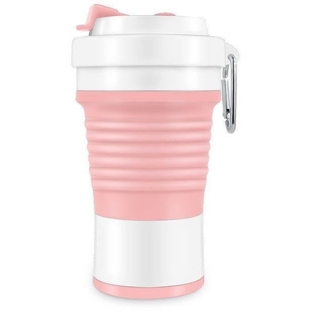 Pahar pliabil din silicon Vivimall, pentru calatorii, camping, 750 ml, pai inclus, 11.6 x 19.3 cm, roz - vivimall.ro