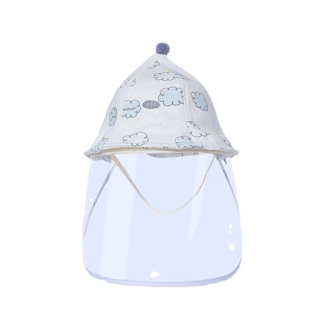 Palarie de Protectie pentru Bebelusi, Vivimall, Model cu Norisori Albastri, Pescareasca, de Primavara si Toamna, cu Masca si Fermoar, 42 cm, pentru 0-3 Luni, Bleu - vivimall.ro