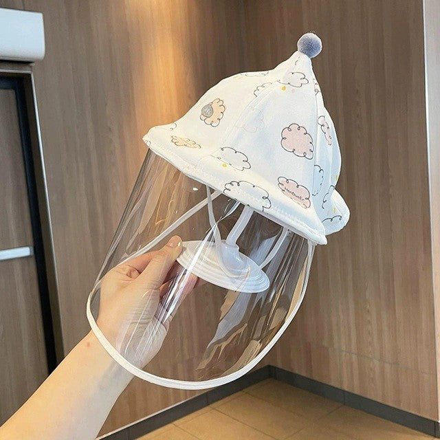 Palarie de Protectie pentru Bebelusi, Vivimall, Model cu Norisori Roz, Pescareasca, de Primavara si Toamna, cu Masca si Fermoar, 42 cm, pentru 0-3 Luni, Roz - vivimall.ro