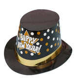 Palarie Tip Lincoln, Flippy, Model Happy New Year cu Buline, Accesoriu Petrecere de Anul Nou, Marime Universala, din Carton, Negru/Auriu - vivimall.ro