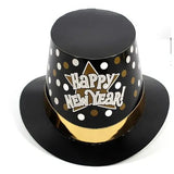 Palarie Tip Lincoln, Flippy, Model Happy New Year cu Buline, Accesoriu Petrecere de Anul Nou, Marime Universala, din Carton, Negru/Auriu - vivimall.ro