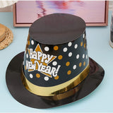Palarie Tip Lincoln, Flippy, Model Happy New Year cu Buline, Accesoriu Petrecere de Anul Nou, Marime Universala, din Carton, Negru/Auriu - vivimall.ro