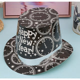 Palarie Tip Lincoln, Flippy, Model Happy New Year cu Ceasuri, Accesoriu Petrecere de Anul Nou, Marime Universala, din Carton, Negru/Argintiu - vivimall.ro