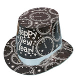 Palarie Tip Lincoln, Flippy, Model Happy New Year cu Ceasuri, Accesoriu Petrecere de Anul Nou, Marime Universala, din Carton, Negru/Argintiu - vivimall.ro