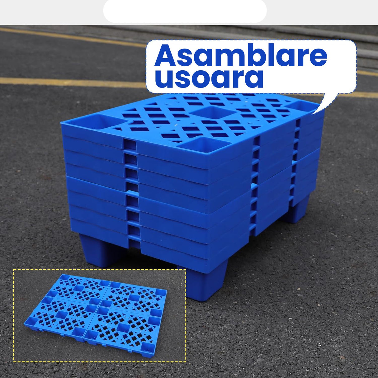 Palet de Transport, Flippy, 40 x 40 x 10 cm, din Plastic durabil, Palet pentru Stivuitor in Depozit, Rezistent la Umiditate, Grila Ingrosata, 5 Picioare, Albastru- - vivimall.ro