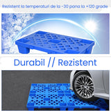 Palet de Transport, Flippy, 40 x 40 x 10 cm, din Plastic durabil, Palet pentru Stivuitor in Depozit, Rezistent la Umiditate, Grila Ingrosata, 5 Picioare, Albastru- - vivimall.ro