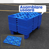 Palet de Transport, Flippy, 60 x 40 x 10 cm, din Plastic durabil, Palet pentru Stivuitor in Depozit, Rezistent la Umiditate, Grila Ingrosata, 5 Picioare, Albastru- - vivimall.ro