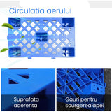 Palet de Transport, Flippy, 60 x 40 x 10 cm, din Plastic durabil, Palet pentru Stivuitor in Depozit, Rezistent la Umiditate, Grila Ingrosata, 5 Picioare, Albastru- - vivimall.ro