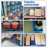 Palet de Transport, Flippy, 60 x 40 x 10 cm, din Plastic durabil, Palet pentru Stivuitor in Depozit, Rezistent la Umiditate, Grila Ingrosata, 5 Picioare, Albastru- - vivimall.ro
