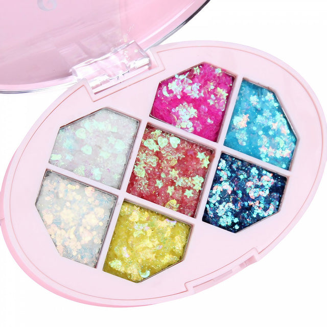 Paleta cu Glitter, Vivimall, Varianta 1, 7 Nuante, Pentru Corp si Par, 50 g, Rezistent la Apa, 9.8 x 6.8 cm, Multicolor - vivimall.ro