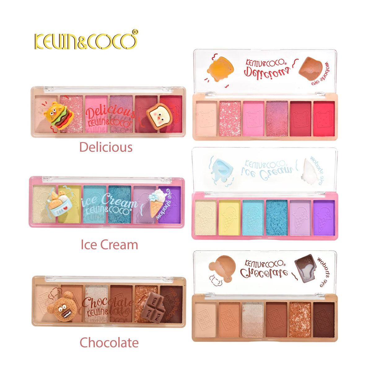 Paleta Farduri de Pleoape, Kevin&Coco, Paleta pentru Machiaj, 6 Nuante, Model Chocolate, Mate si Sidefate, 13.5x4.4x2 cm, Multicolor
