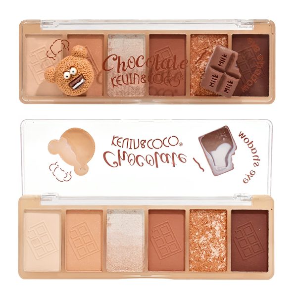 Paleta Farduri de Pleoape, Kevin&Coco, Paleta pentru Machiaj, 6 Nuante, Model Chocolate, Mate si Sidefate, 13.5x4.4x2 cm, Multicolor