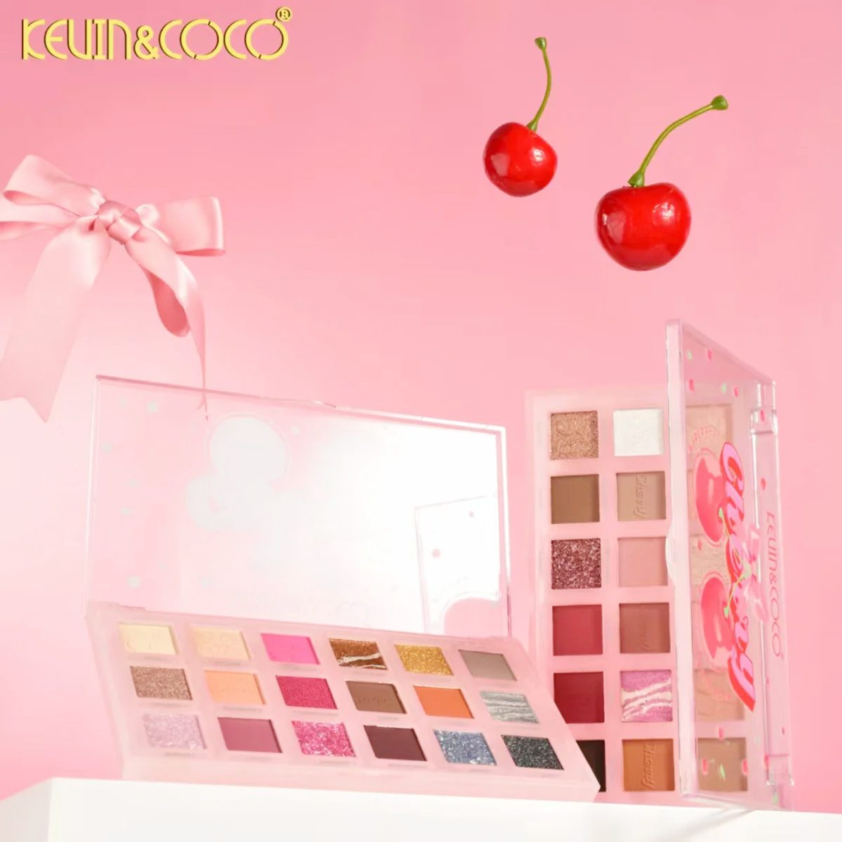Paleta Farduri de Pleoape, Kevin&Coco, Paleta pentru Machiaj, 18 Nuante, Model Cherry Classic, Mate si Sidefate, 9.9x1.7x17.7 cm, Multicolor - vivimall.ro