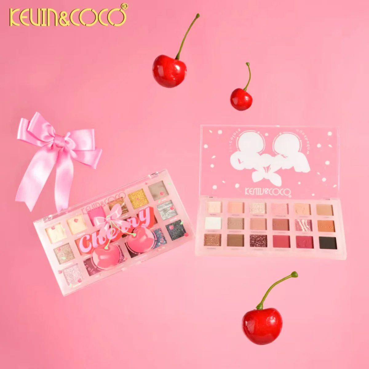 Paleta Farduri de Pleoape, Kevin&Coco, Paleta pentru Machiaj, 18 Nuante, Model Cherry Classic, Mate si Sidefate, 9.9x1.7x17.7 cm, Multicolor - vivimall.ro