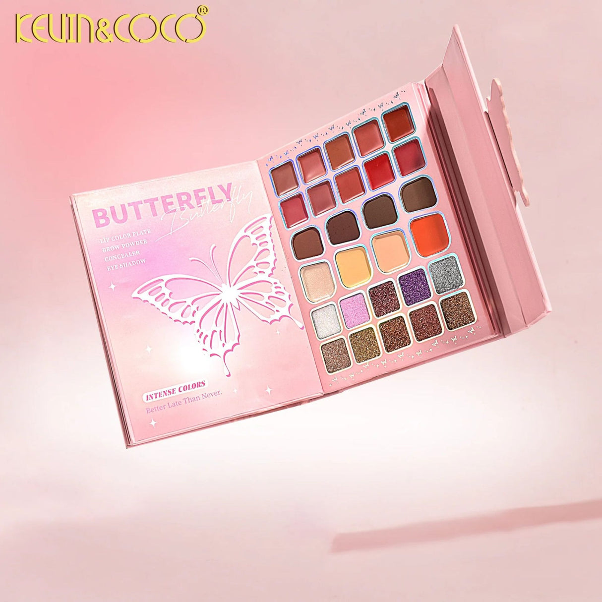 Detaliu nuanțe glitter și sidefate din trusa Kevin & Coco Glowy Butterfly, 94 culori