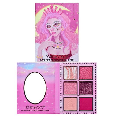 Paleta de Machiaj, KEVIN & COCO, Pink Barbie Girl, Fard de Pleoape, 6 culori, 11.3 x 8.2 x 1.3 cm, Model Quin - vivimall.ro