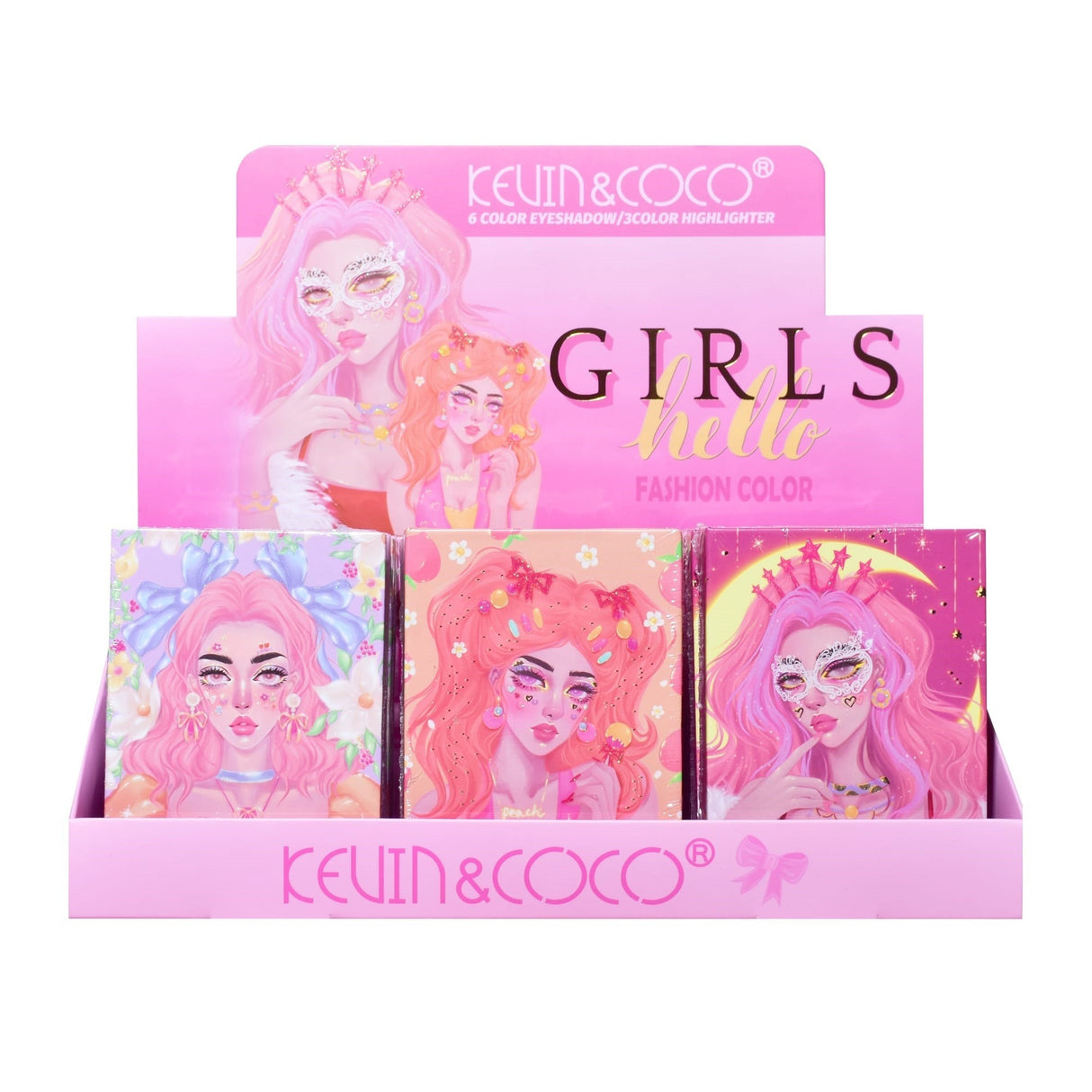 Paleta De Machiaj, Kevin & Coco, Pink Barbie Girl, Iluminatoare, 3 Culori, 11.3 X 8.2 X 1.3 Cm - vivimall.ro