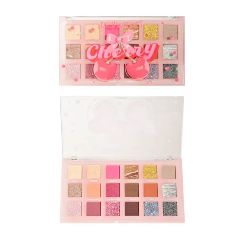 Paleta Farduri de Pleoape, Kevin&Coco, Paleta pentru Machiaj, 18 Nuante, Model Cherry Glam, Mate si Sidefate, 9.9x1.7x17.7 cm, Multicolor - vivimall.ro
