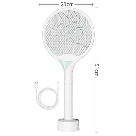 Paleta Electrica pentru Tantari, Muste si Tantari 2in1, Vivimall, Reincarcabila, Incarcare USB, 2600V, Plastic, Casa si Gradina, Anti-insecte, Stand, 23x51 cm, Alb - vivimall.ro
