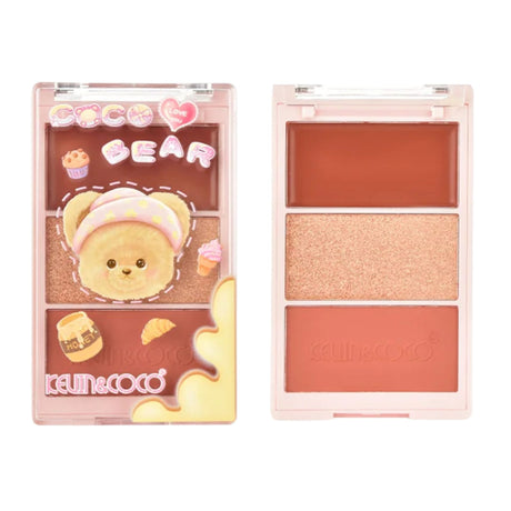 Paleta Fard de Obraz, Kevin&Coco, 3 Culori, Blush, Iluminator, Contur, Textură Fină, Efect Natural, pentru Toate Tipurile de Ten, 71.7 g, 6.7 x 1.5 x 11 cm, Bronz - vivimall.ro