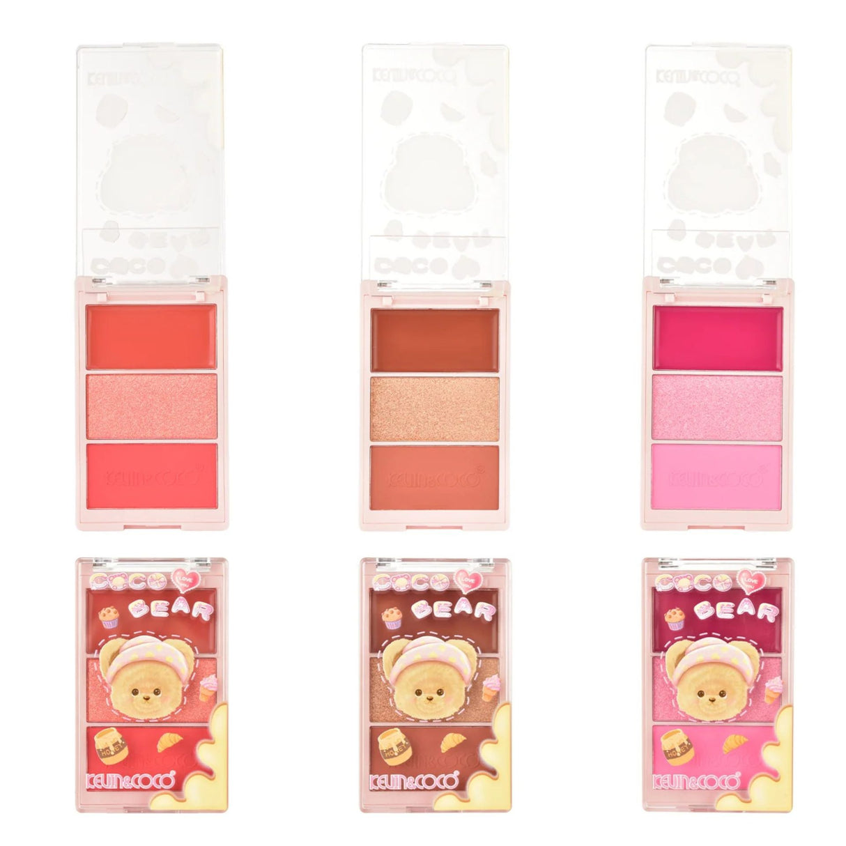 Paleta Fard de Obraz, Kevin&Coco, 3 Culori, Blush, Iluminator, Contur, Textură Fină, Efect Natural, pentru Toate Tipurile de Ten, 71.7 g, 6.7 x 1.5 x 11 cm, Coral - vivimall.ro