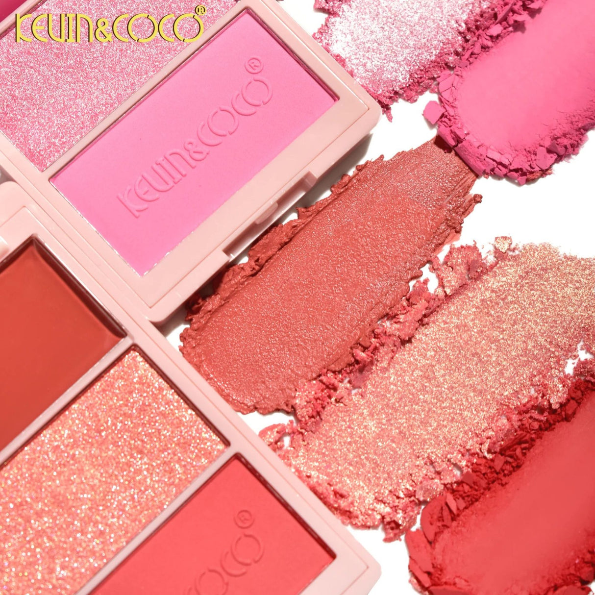 Paleta Fard de Obraz, Kevin&Coco, 3 Culori, Blush, Iluminator, Contur, Textură Fină, Efect Natural, pentru Toate Tipurile de Ten, 71.7 g, 6.7 x 1.5 x 11 cm, Coral - vivimall.ro