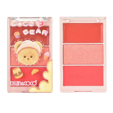 Paleta Fard de Obraz, Kevin&Coco, 3 Culori, Blush, Iluminator, Contur, Textură Fină, Efect Natural, pentru Toate Tipurile de Ten, 71.7 g, 6.7 x 1.5 x 11 cm, Coral - vivimall.ro