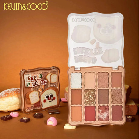 Paleta Farduri de Ochi,  Kevin&Coco, Fard de Pleoape, 12 Nuante, Finisaj Mat, Shimmer, Textura Catifelata, Pigmentare Intensa, Toate Tipurile de Ten, 82.7 g, 9.3 x 1.7 x 9.4 cm, Warm Bronze - vivimall.ro